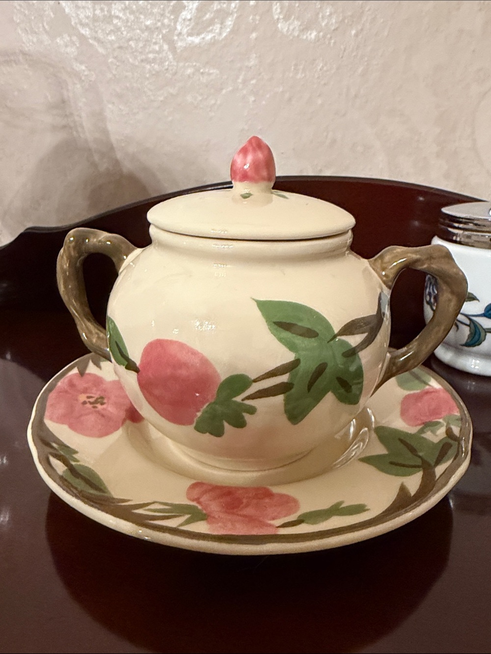 Franciscan desert rose Lidded Sugar bowl with Saucer
